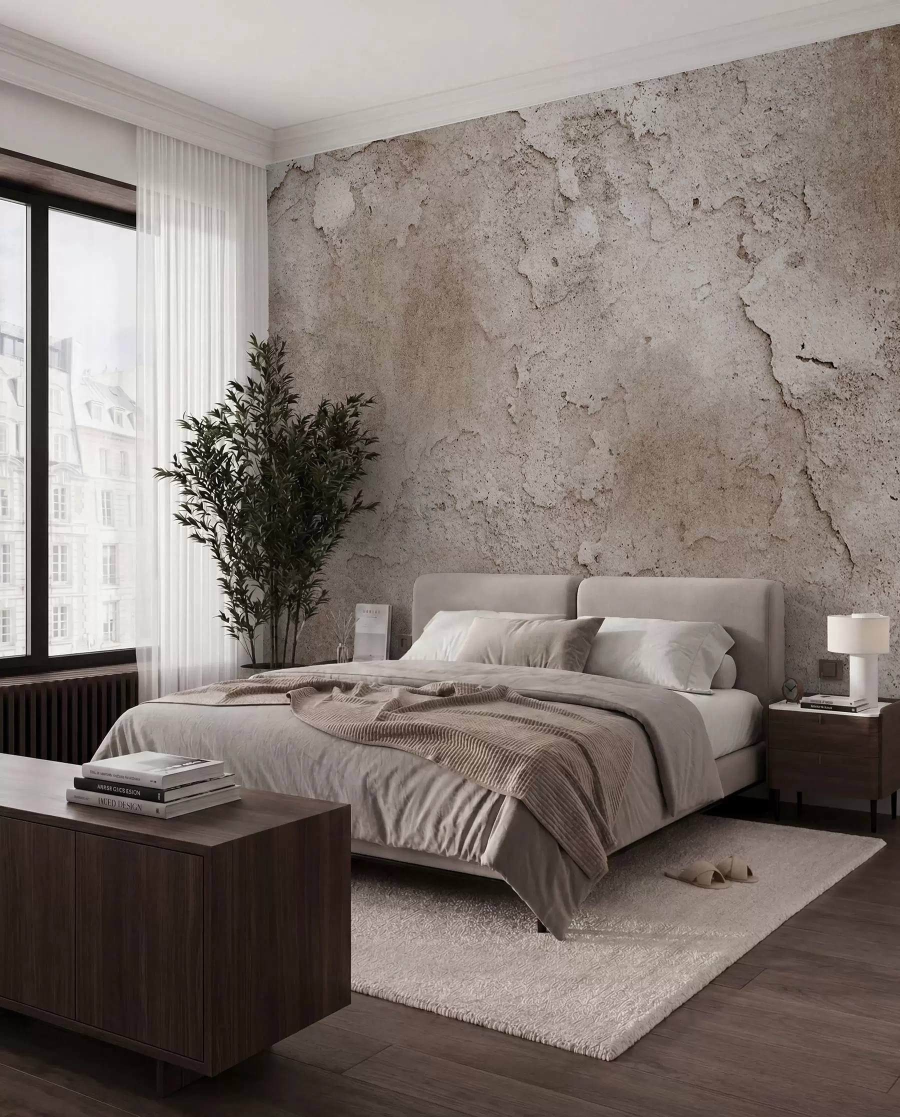 wall murals Brown concrete wall with rough edges u97237