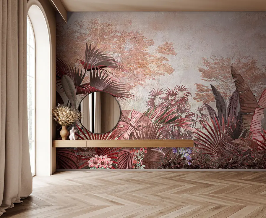 wall murals Illustration from vintage tropical wallpaper with exotic palm foliage u97104