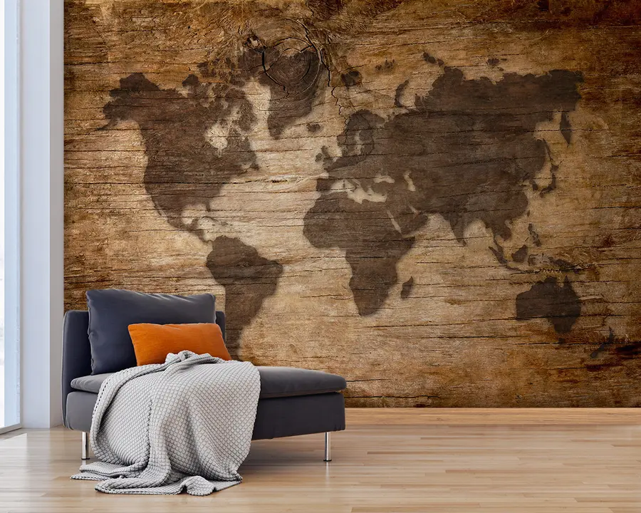wall murals World map on wooden background u96820
