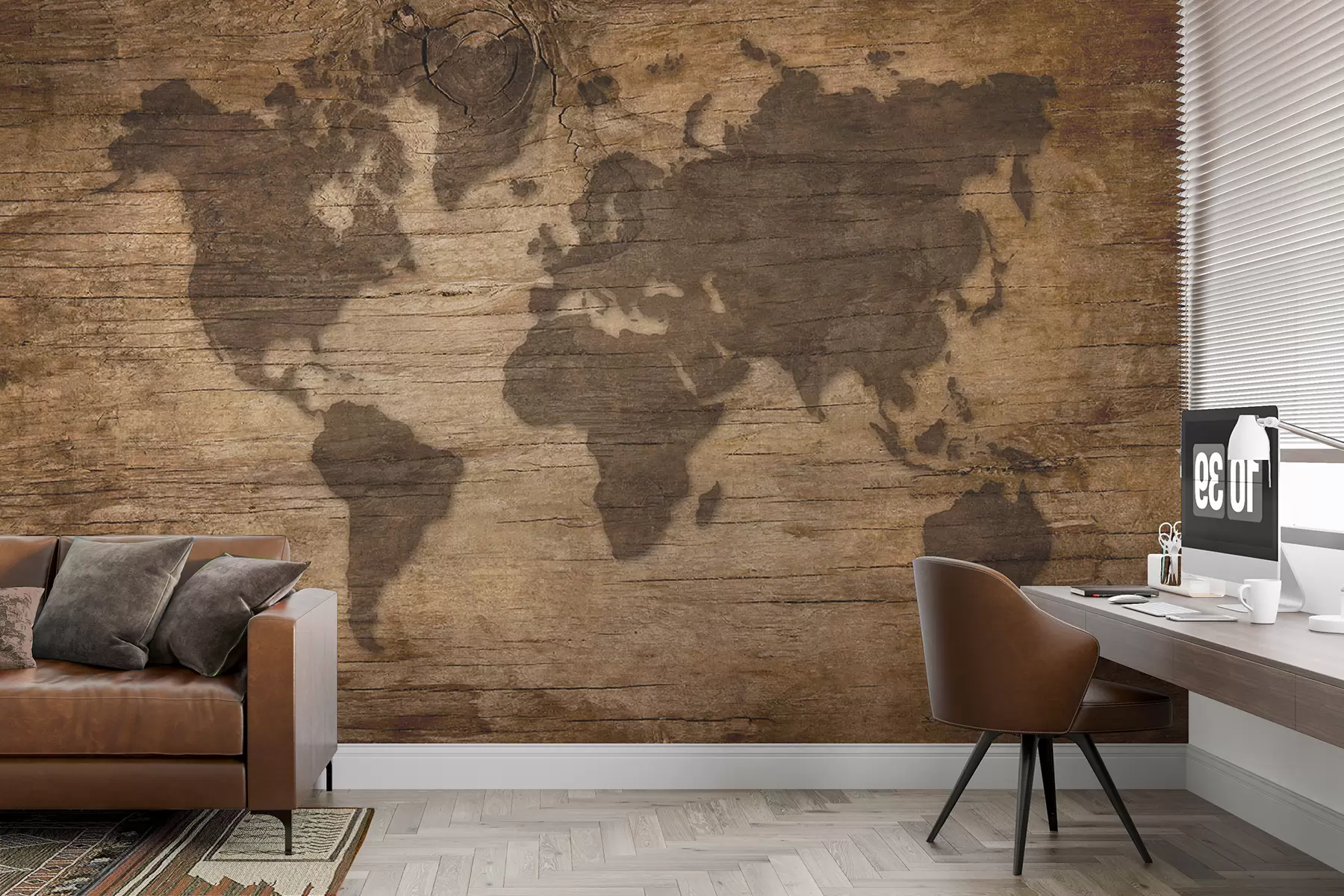 wall murals World map on wooden background u96820