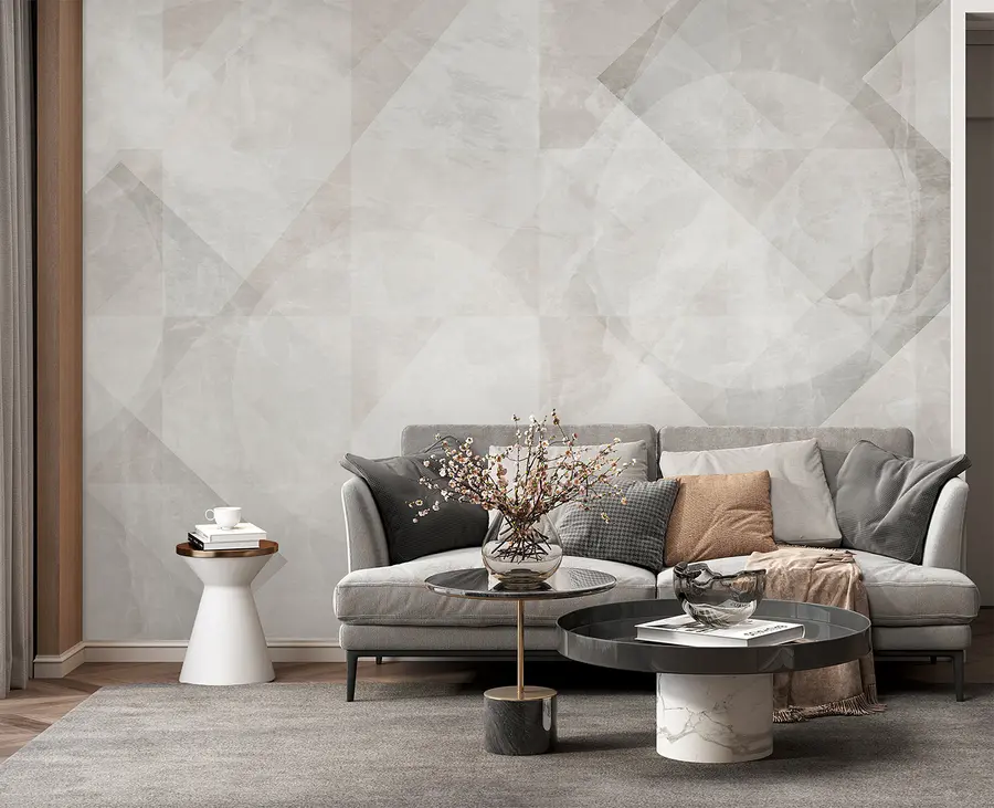 wall murals Geometric abstraction on a marble background in pastel colors u97269