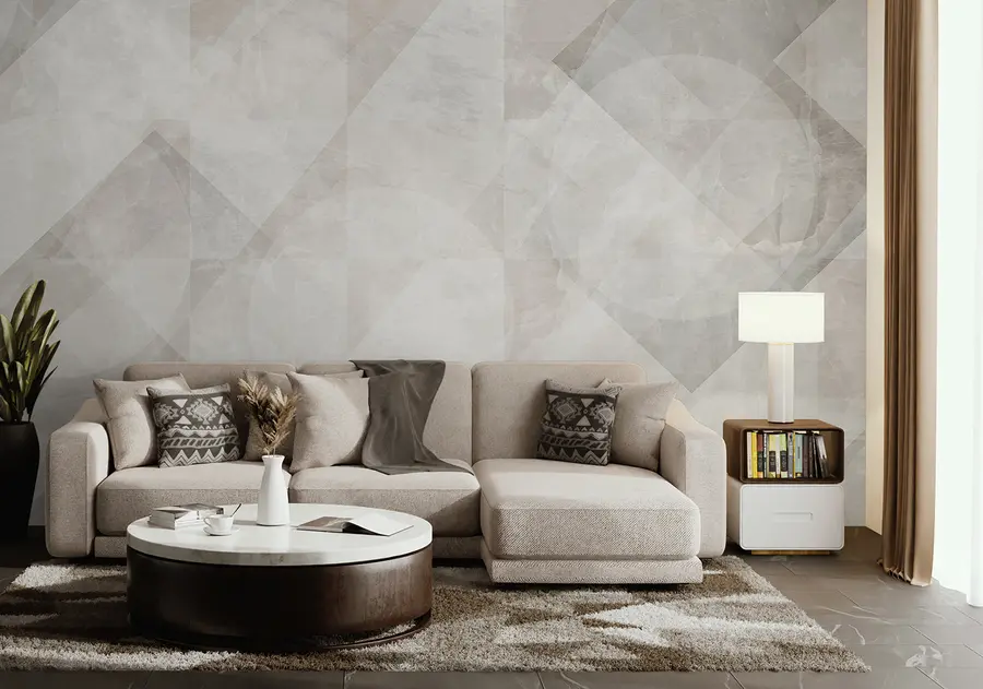 wall murals Geometric abstraction on a marble background in pastel colors u97269