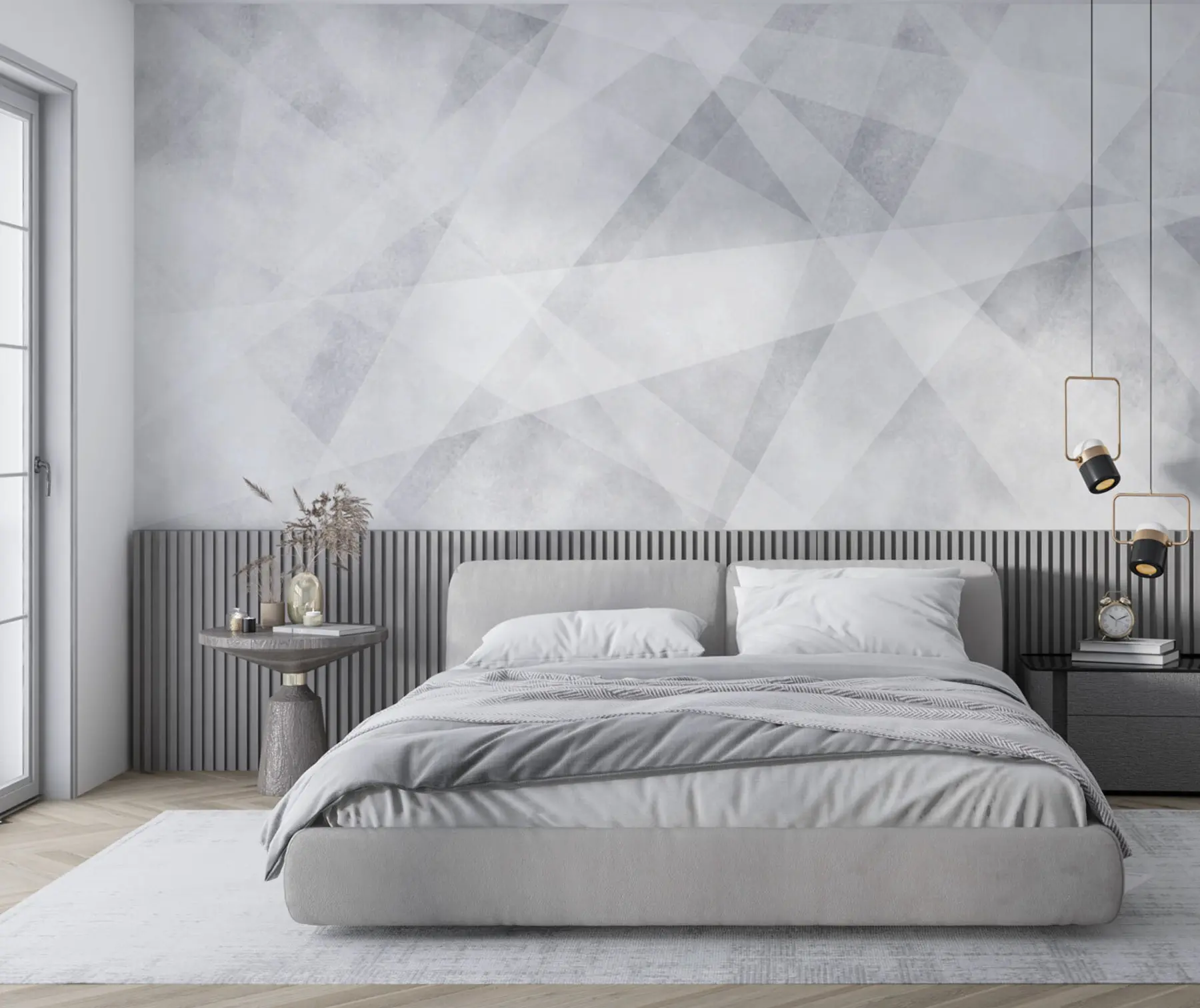 wall murals Stylish geometric shapes of triangles and corners of gray grunge color u97205