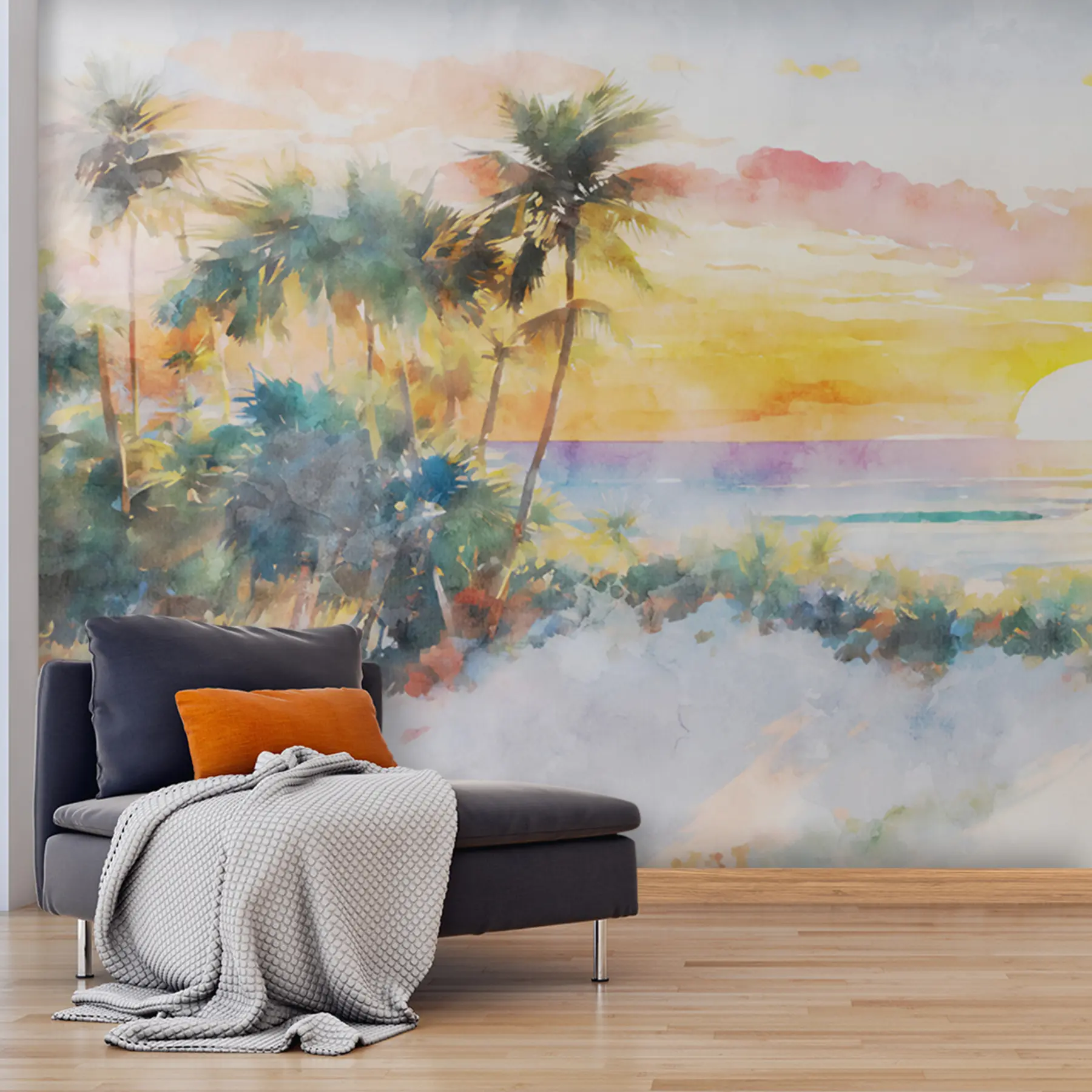wall murals Palm trees and sunset on the beach u97312
