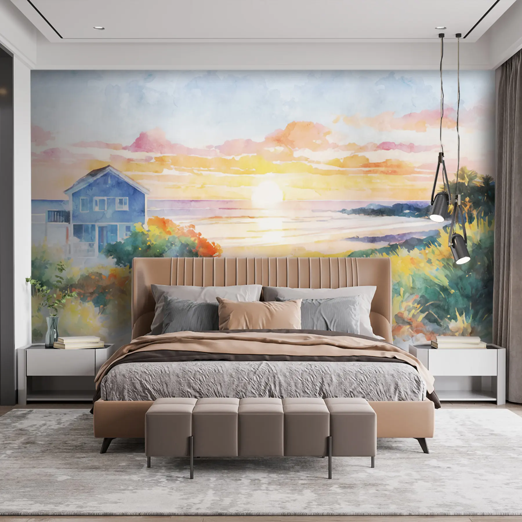wall murals Beach house in watercolor u97316