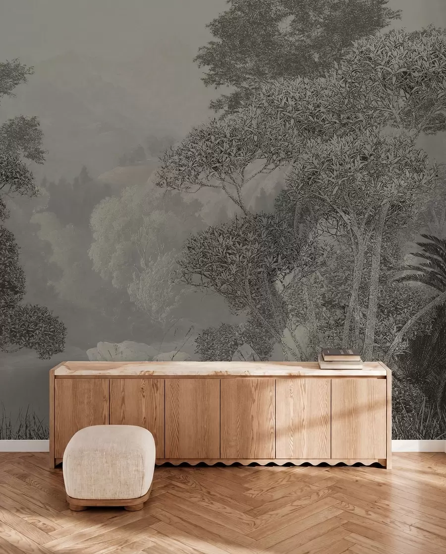 wall murals Tropical forest in gray tones u97396