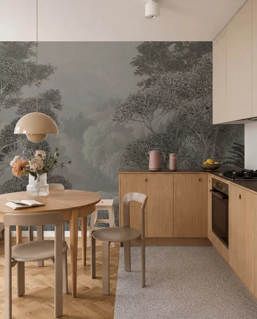 wall murals Tropical forest in gray tones u97396