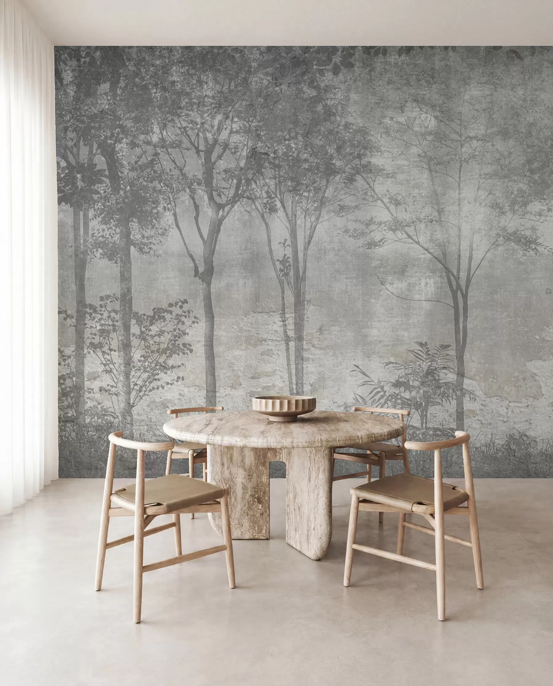 wall murals A painting of a forest on a stone wall u97401