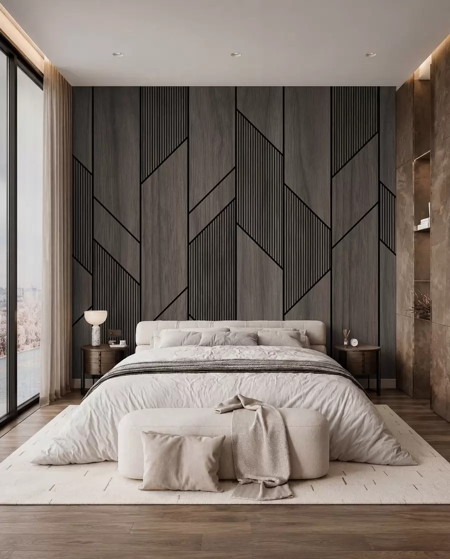 wall murals Geometric panels with wood texture u97427