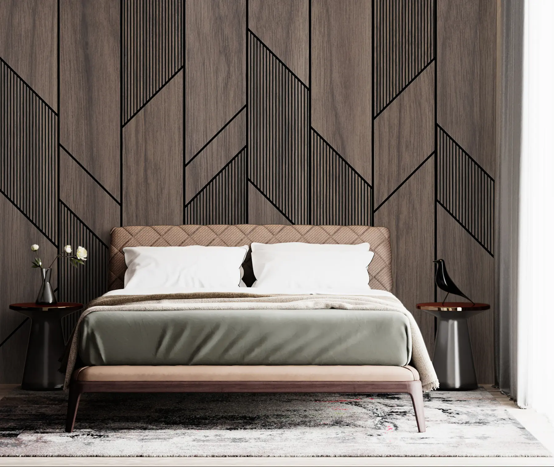 wall murals Geometric panels with wood texture u97427
