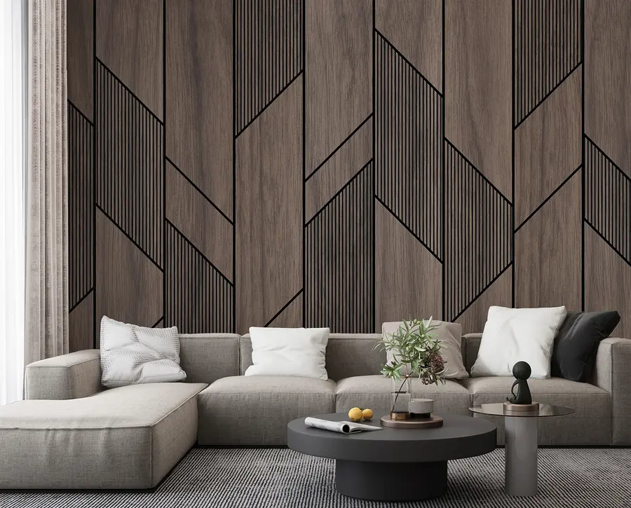wall murals Geometric panels with wood texture u97427