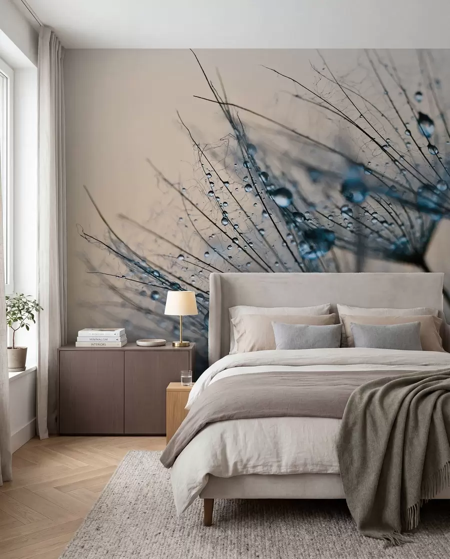 wall murals Dandelions with blue water drops u57557v1