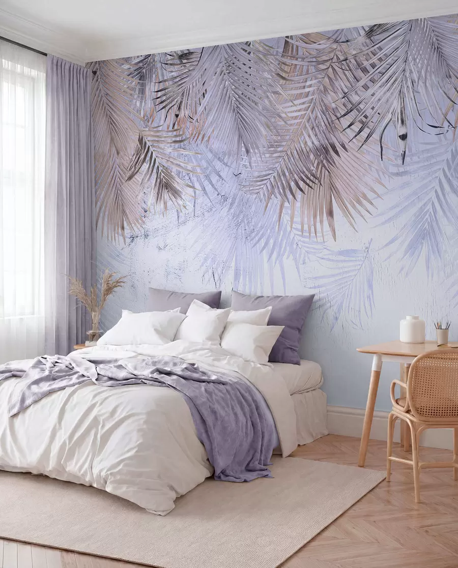 wall murals Purple tropical leaves in grunge style u93843v1