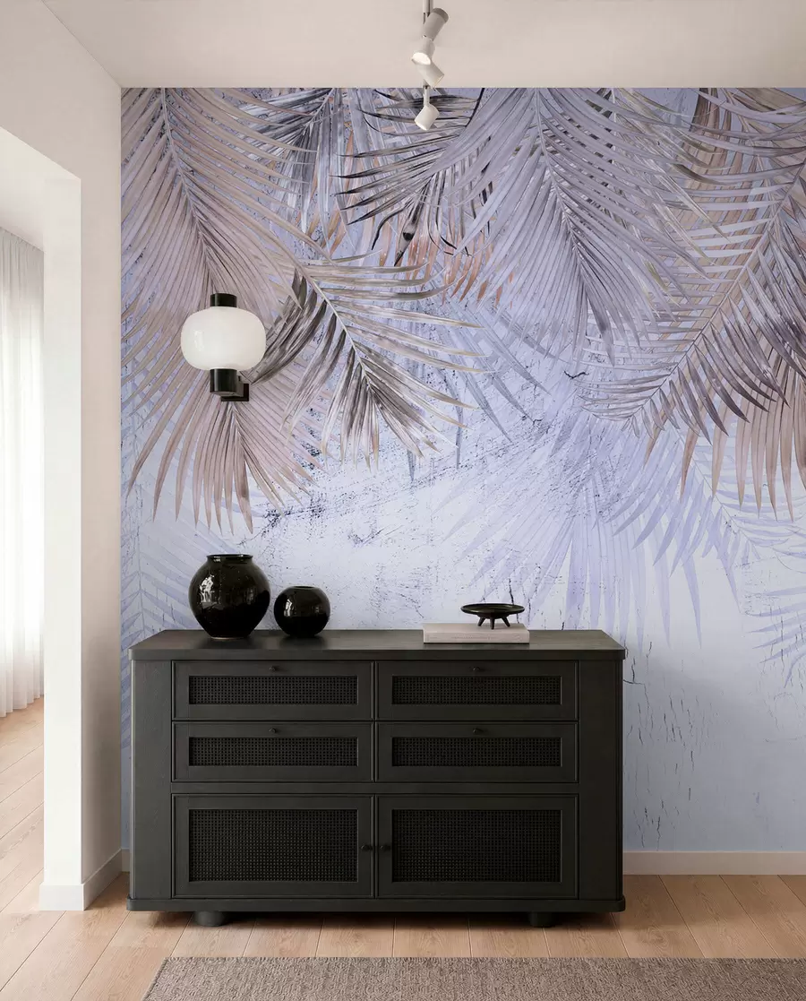 wall murals Purple tropical leaves in grunge style u93843v1