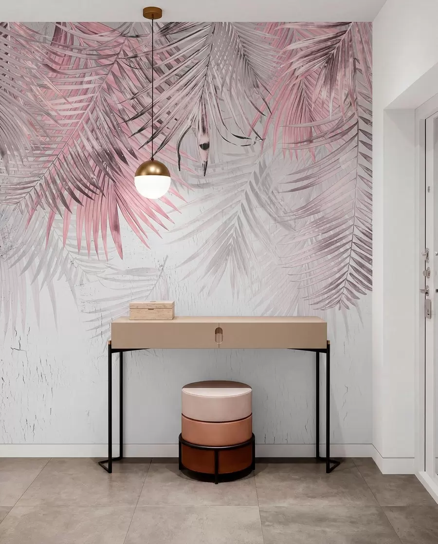 wall murals Pink tropical leaves in grunge style u93843v2