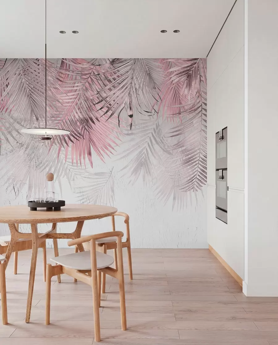 wall murals Pink tropical leaves in grunge style u93843v2