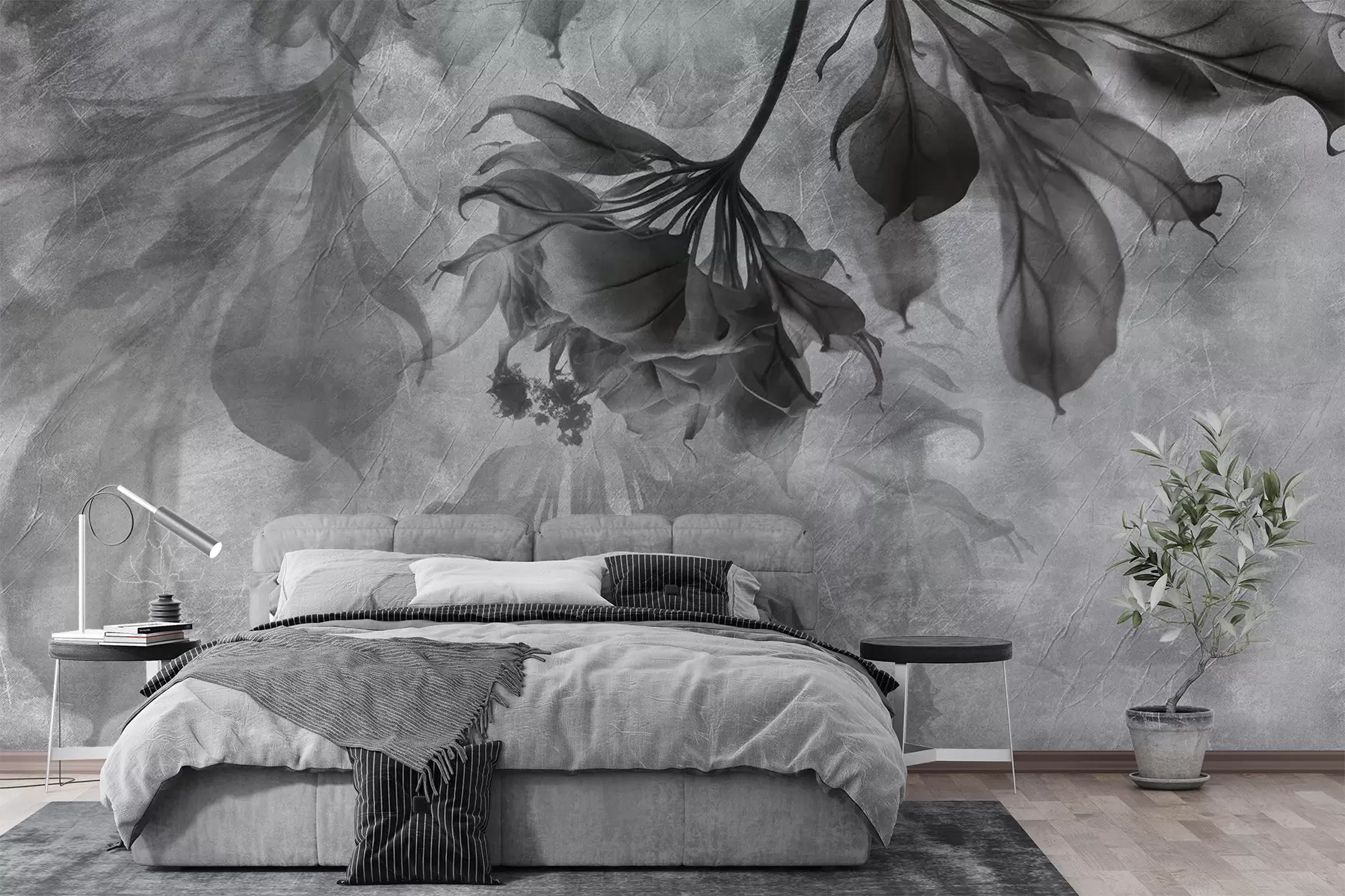 wall murals Delicate translucent branches in gray u93927v2