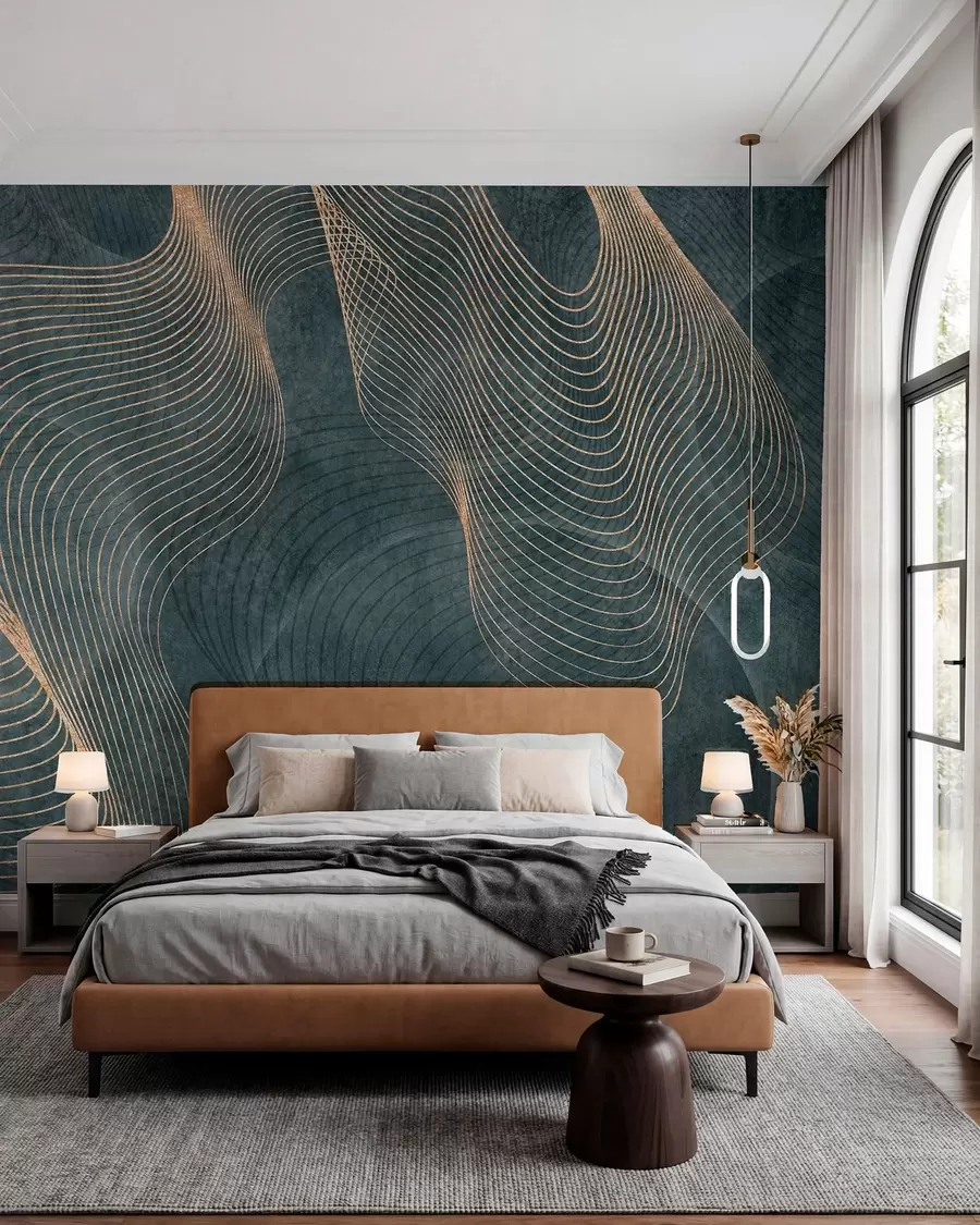 wall murals Wavy lines in green colour u97469v1