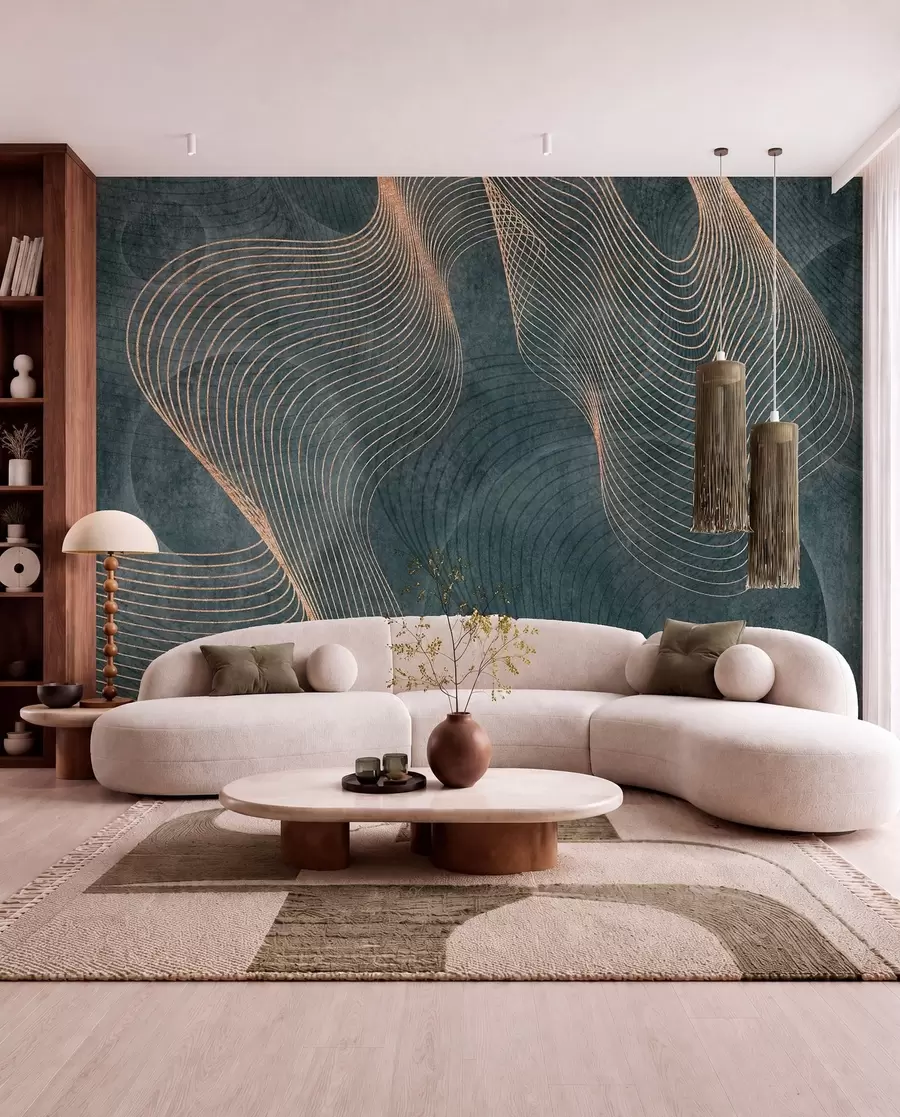 wall murals Wavy lines in green colour u97469v1