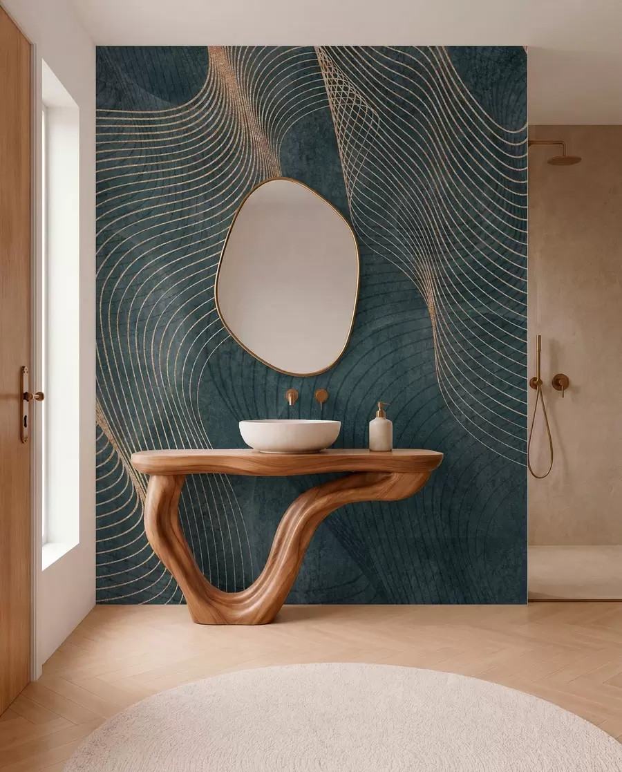 wall murals Wavy lines in green colour u97469v1