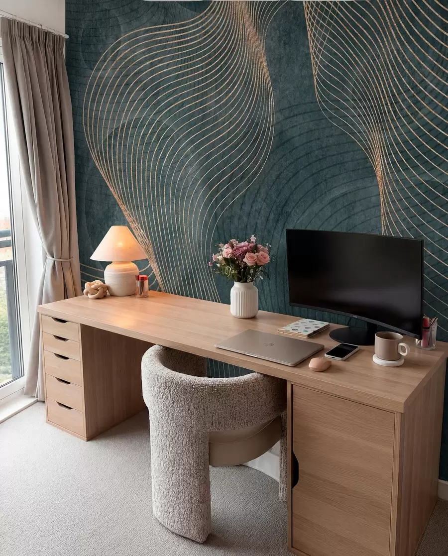 wall murals Wavy lines in green colour u97469v1