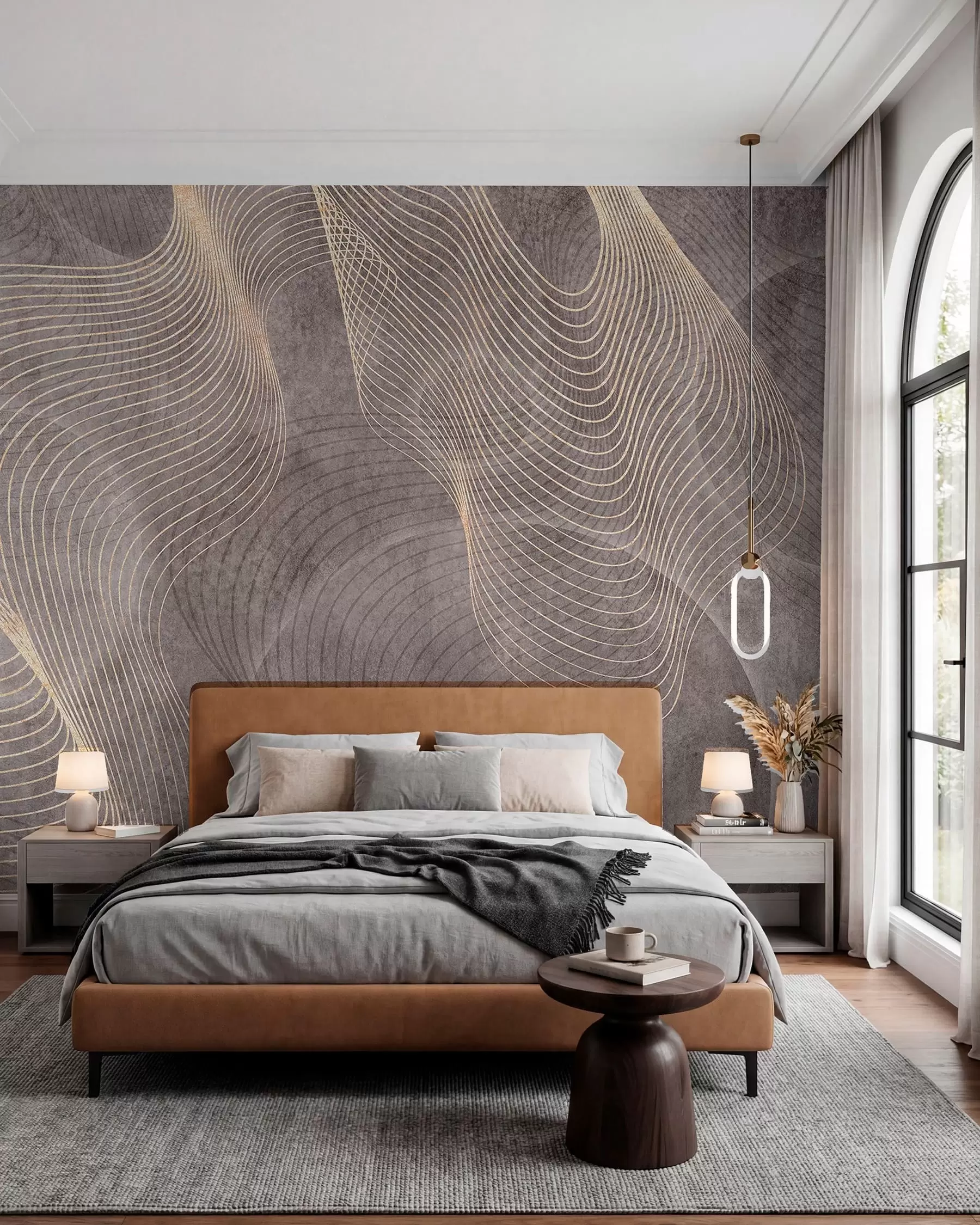 wall murals Wavy lines in sand and beige colours u97469