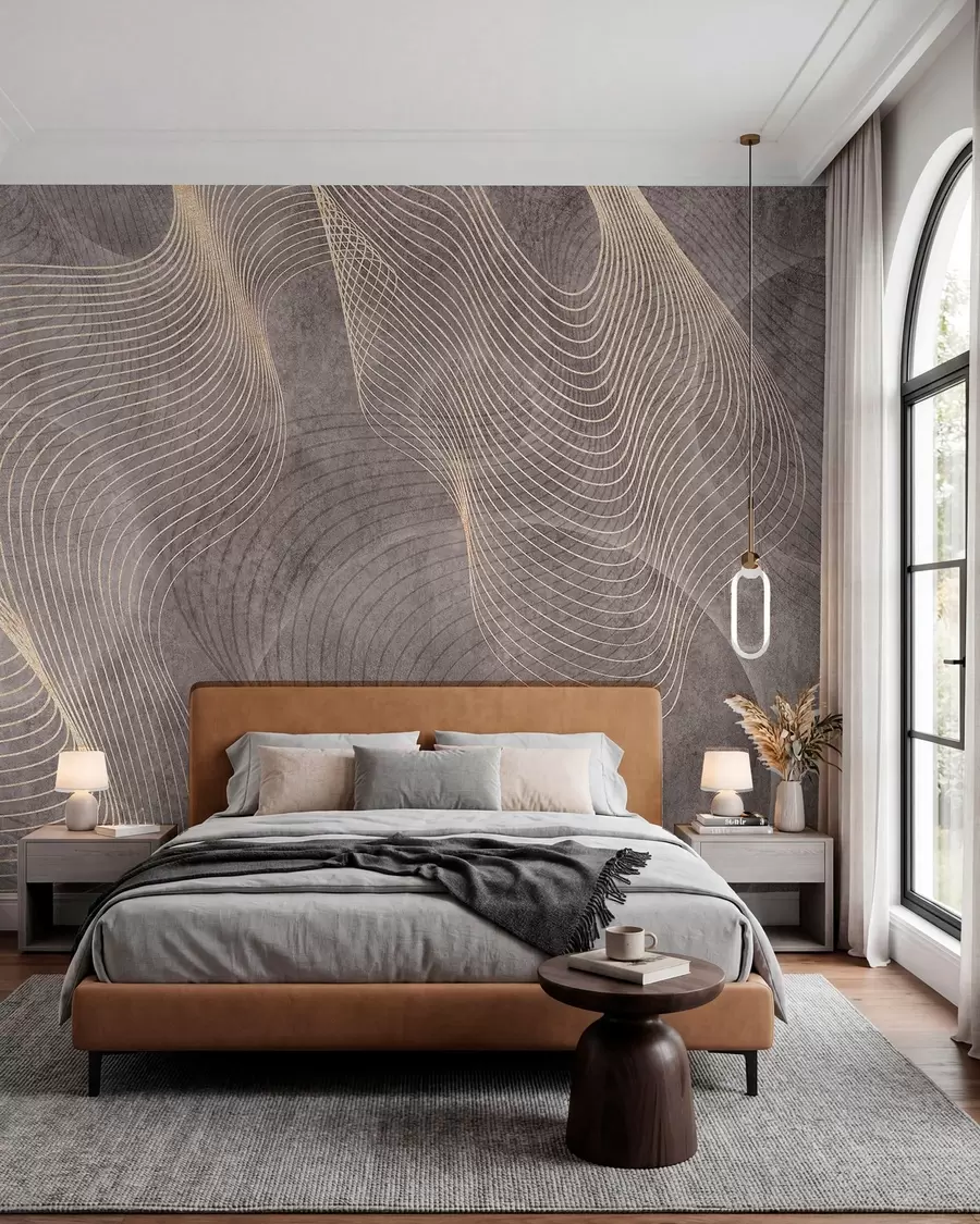 wall murals Wavy lines in sand and beige colours u97469