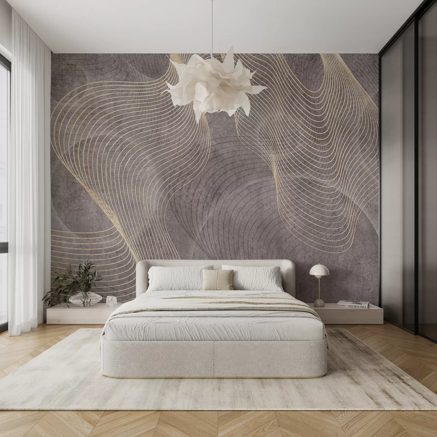 wall murals Wavy lines in sand and beige colours u97469