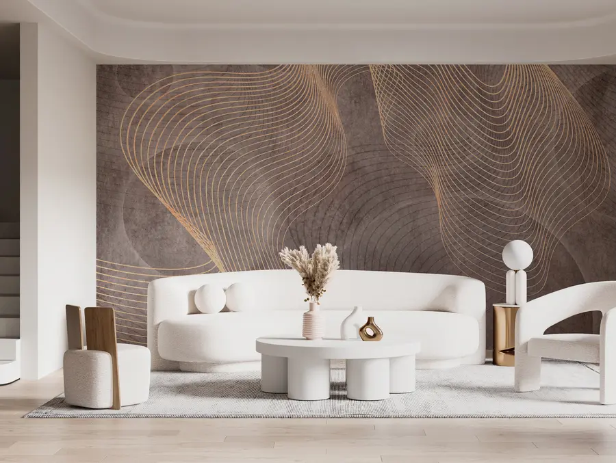 wall murals Wavy lines in sand and beige colours u97469