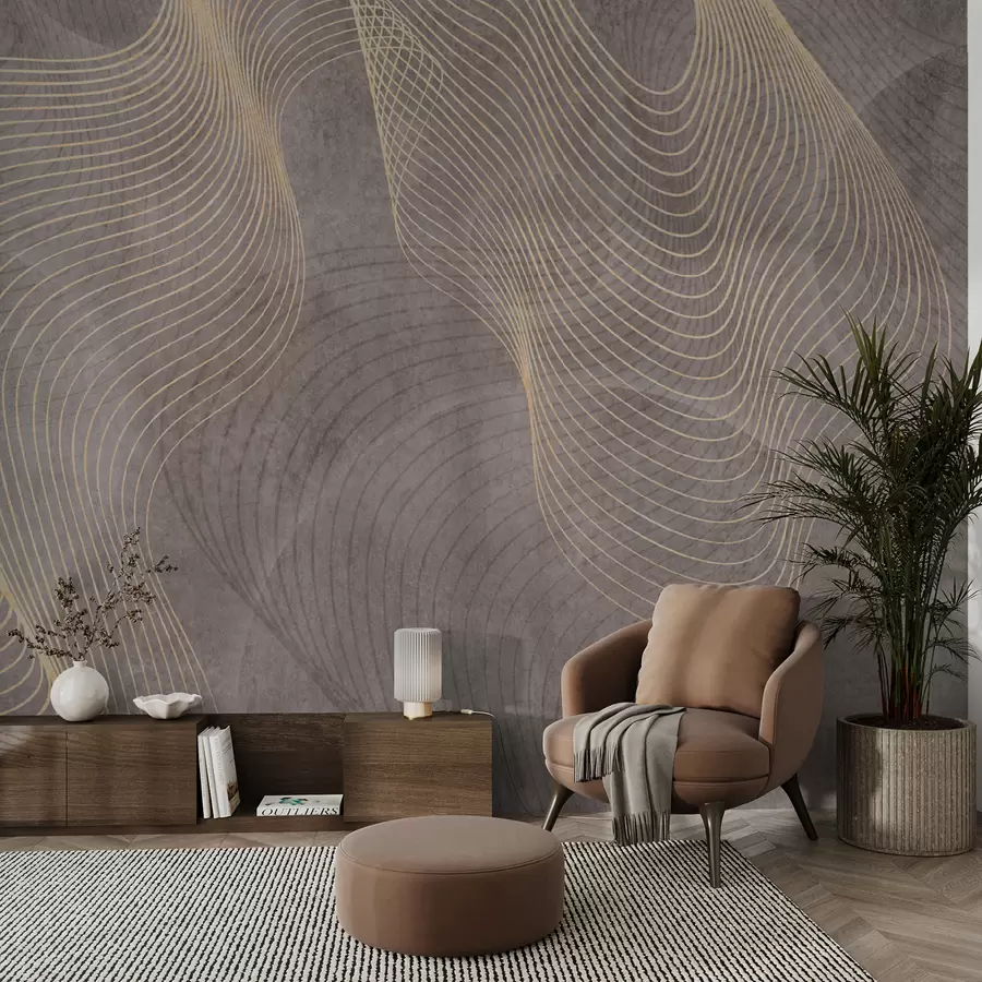 wall murals Wavy lines in sand and beige colours u97469