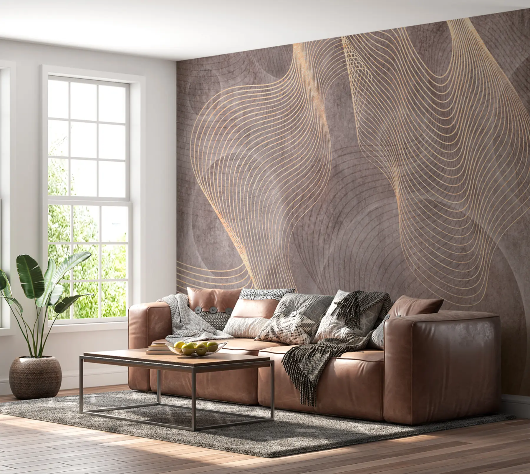 wall murals Wavy lines in sand and beige colours u97469