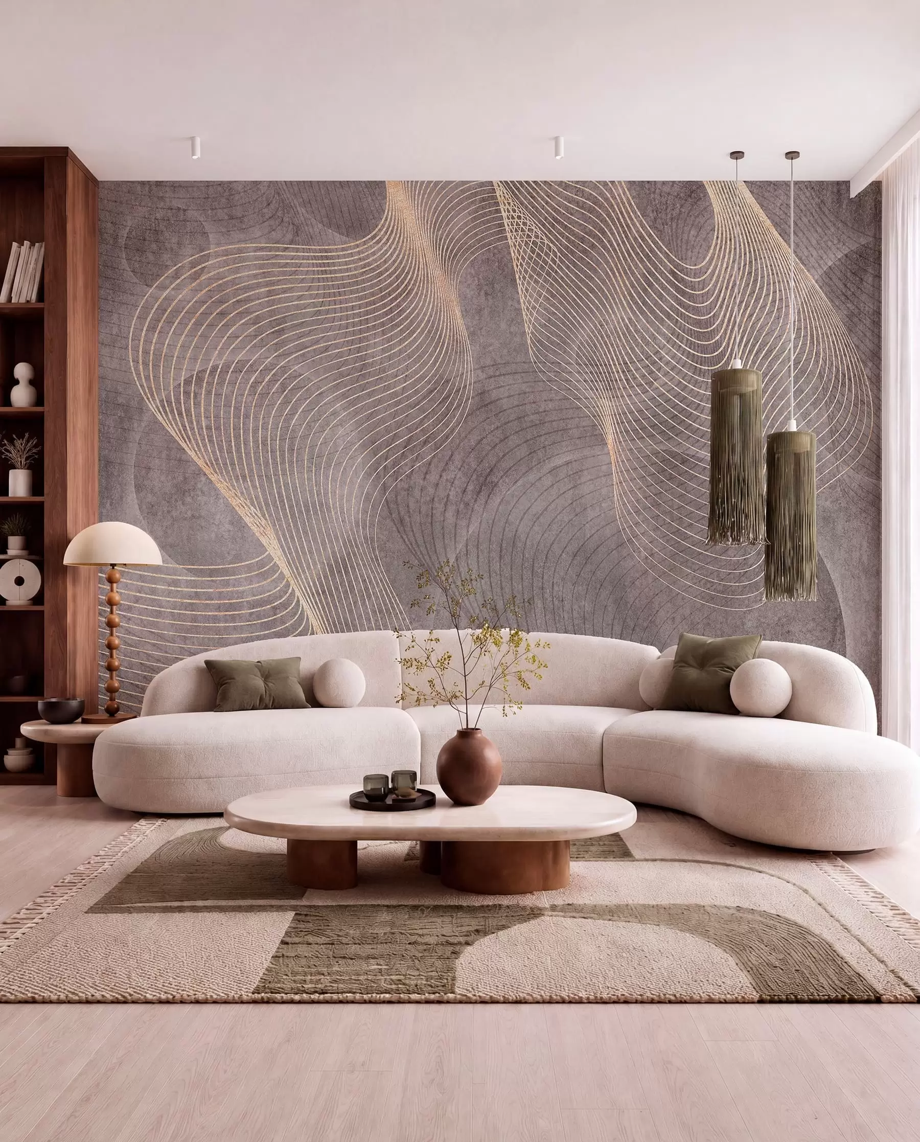 wall murals Wavy lines in sand and beige colours u97469