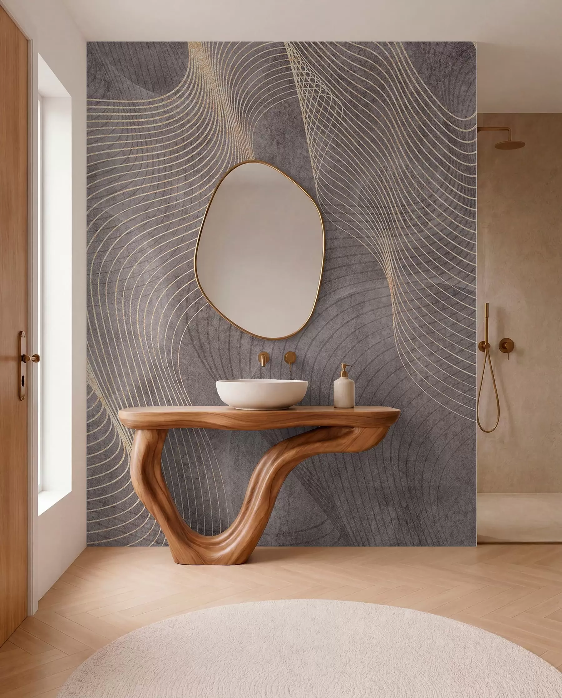 wall murals Wavy lines in sand and beige colours u97469