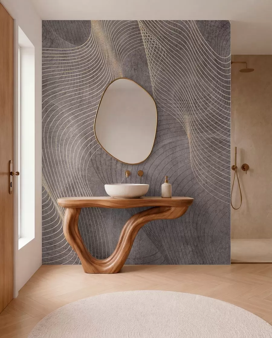 wall murals Wavy lines in sand and beige colours u97469