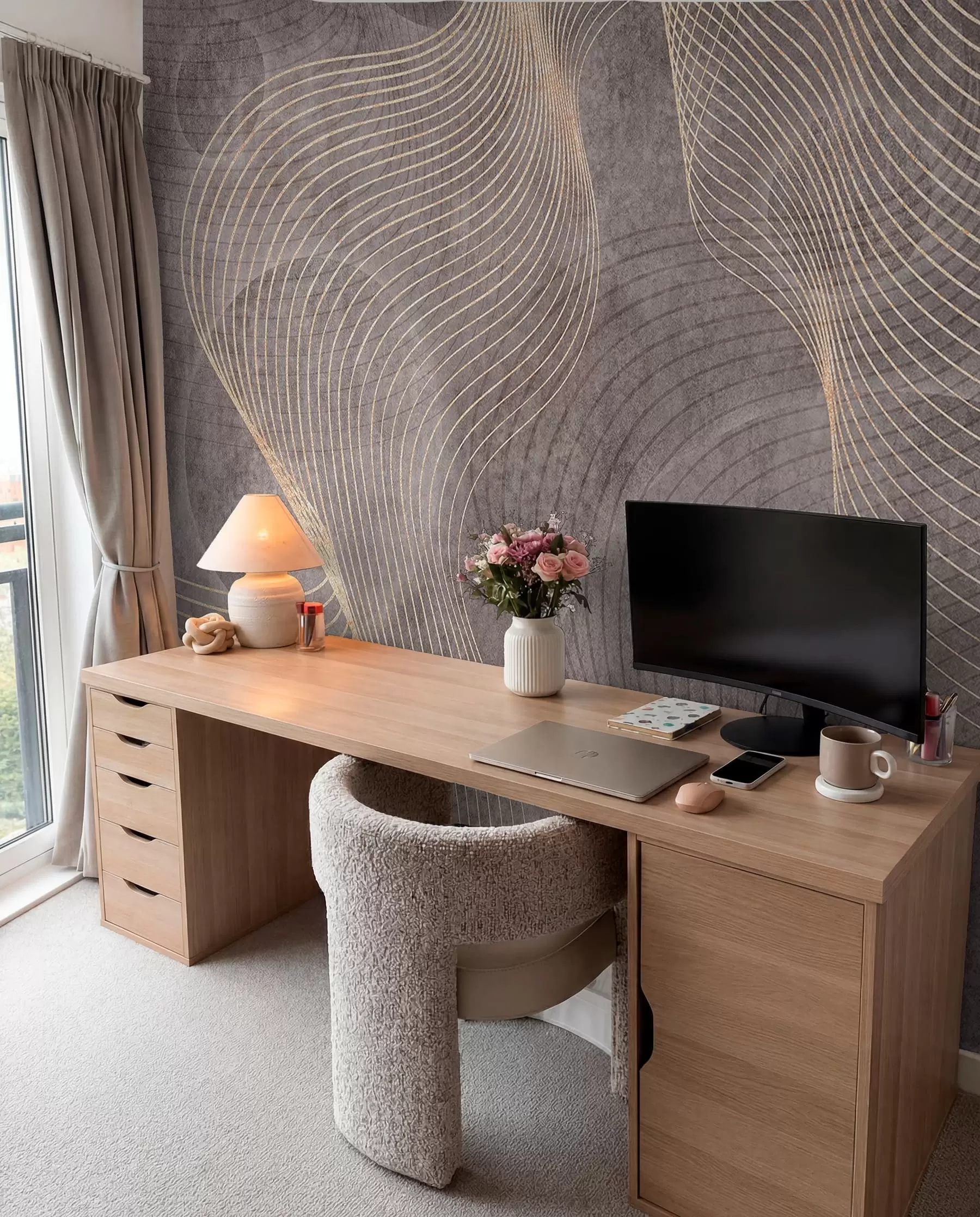 wall murals Wavy lines in sand and beige colours u97469