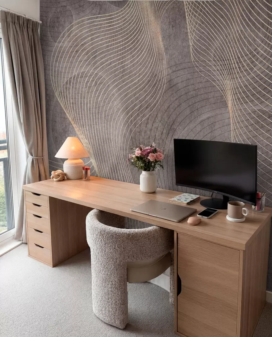 wall murals Wavy lines in sand and beige colours u97469