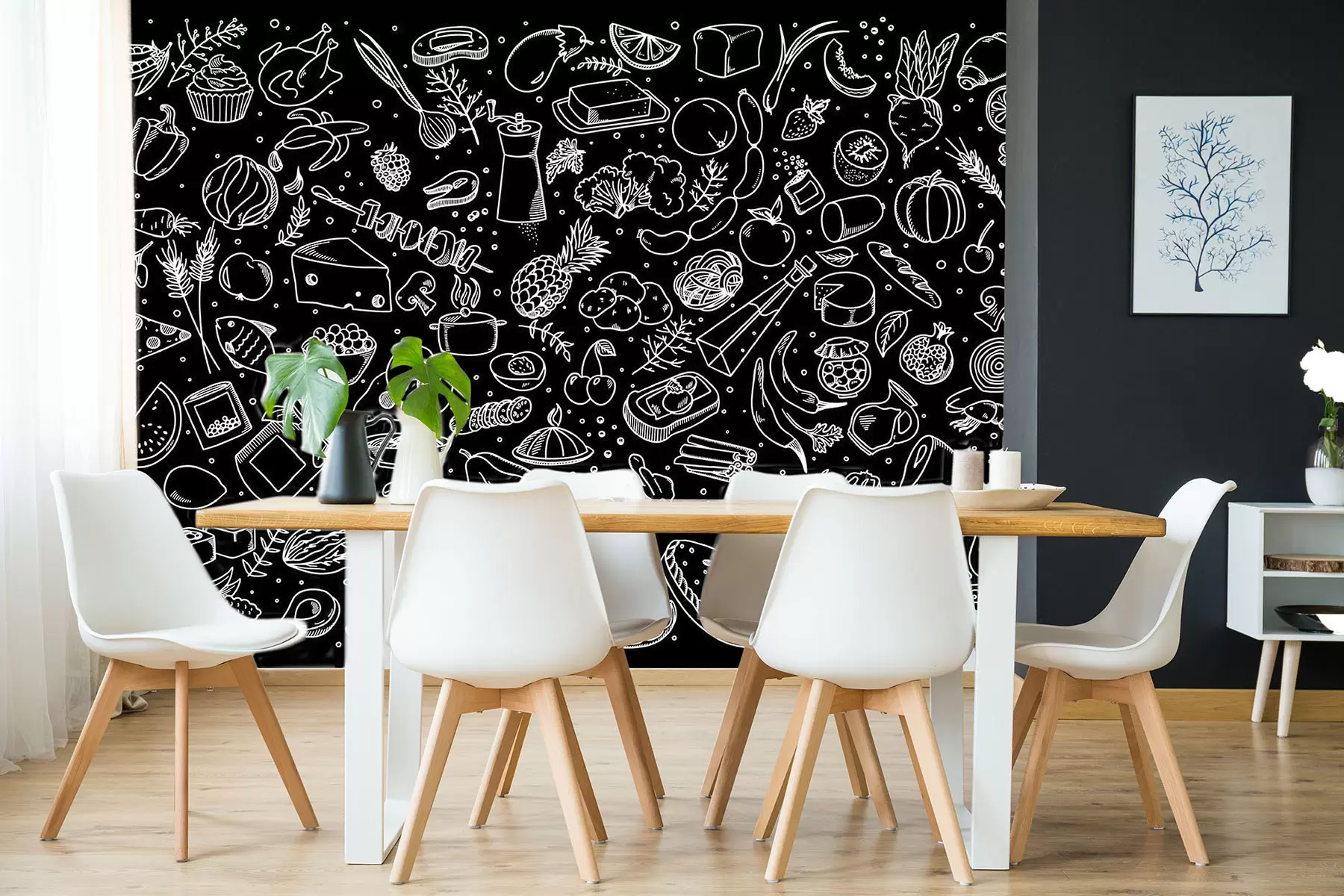 wall murals Outlines of food on a black background u97432