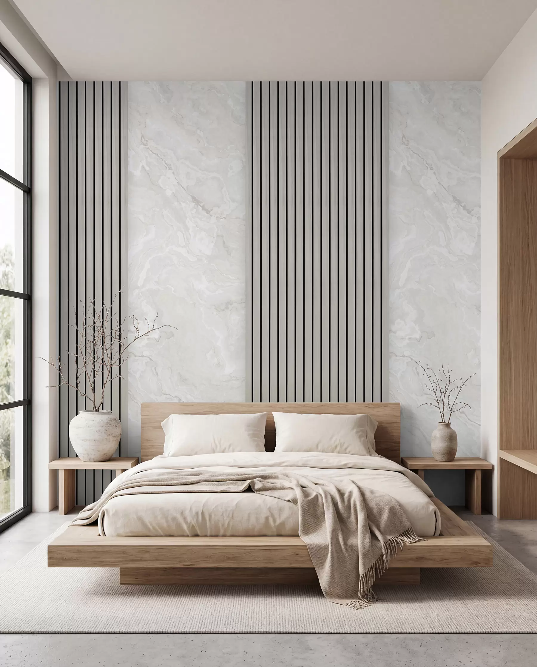 wall murals Wooden slats with marble u97465