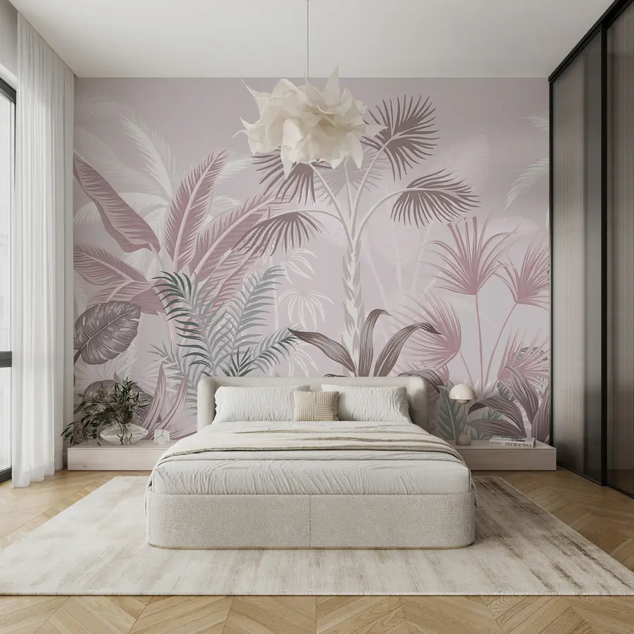 wall murals Vertebrate, plant and branch in pink colors u06685v2