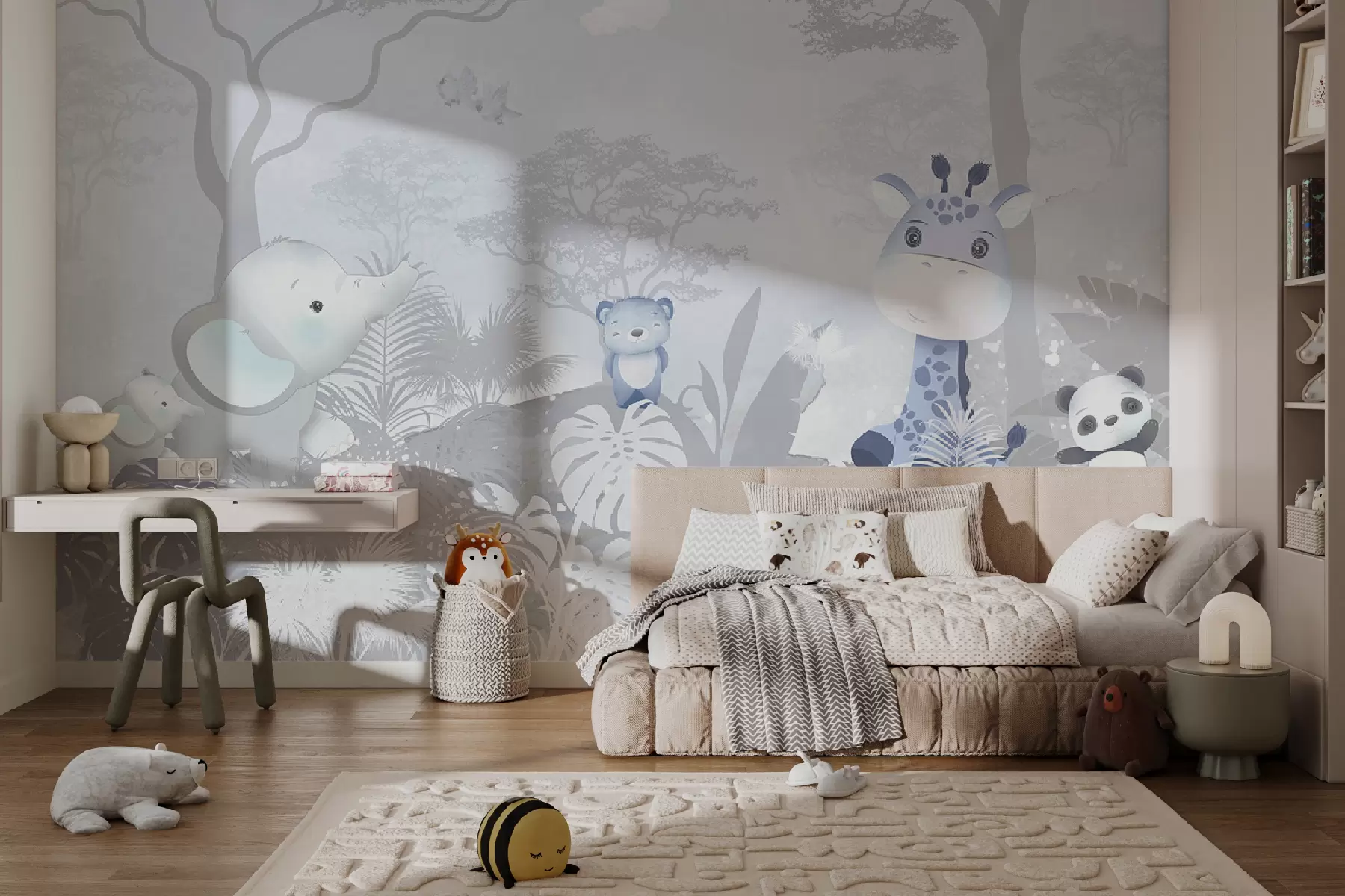 wall murals Cute little animals in the savana in blue colors u73878v1