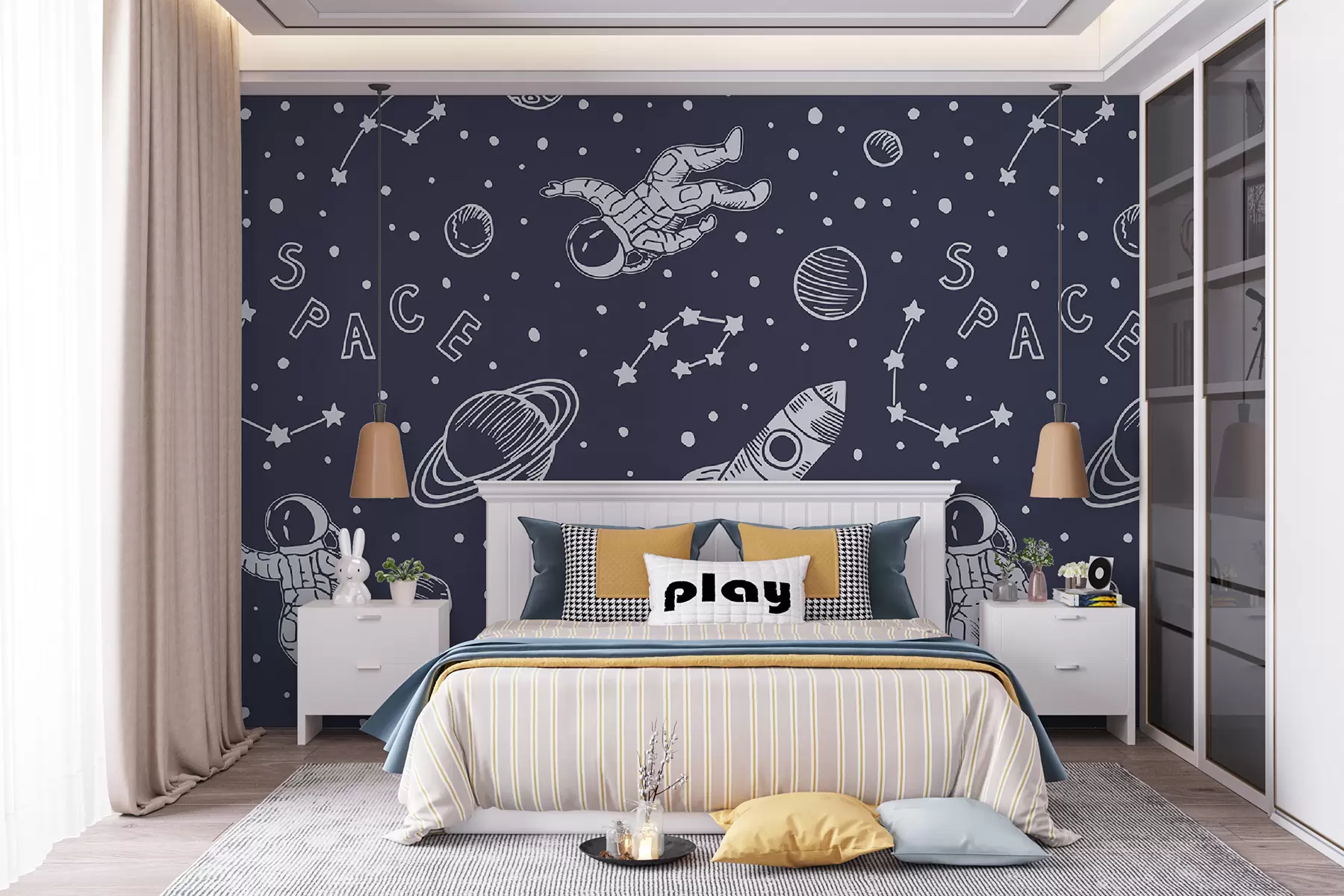 wall murals Space and astronaut - seamless design u97581