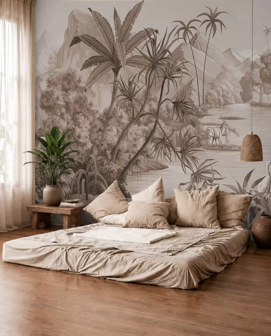 wall murals Black and white tropics in brown colors u59040v1