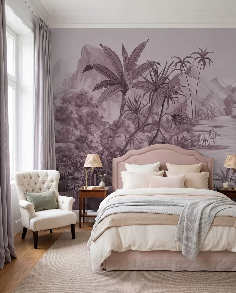 wall murals Black and white tropics in purple colors u59040v3