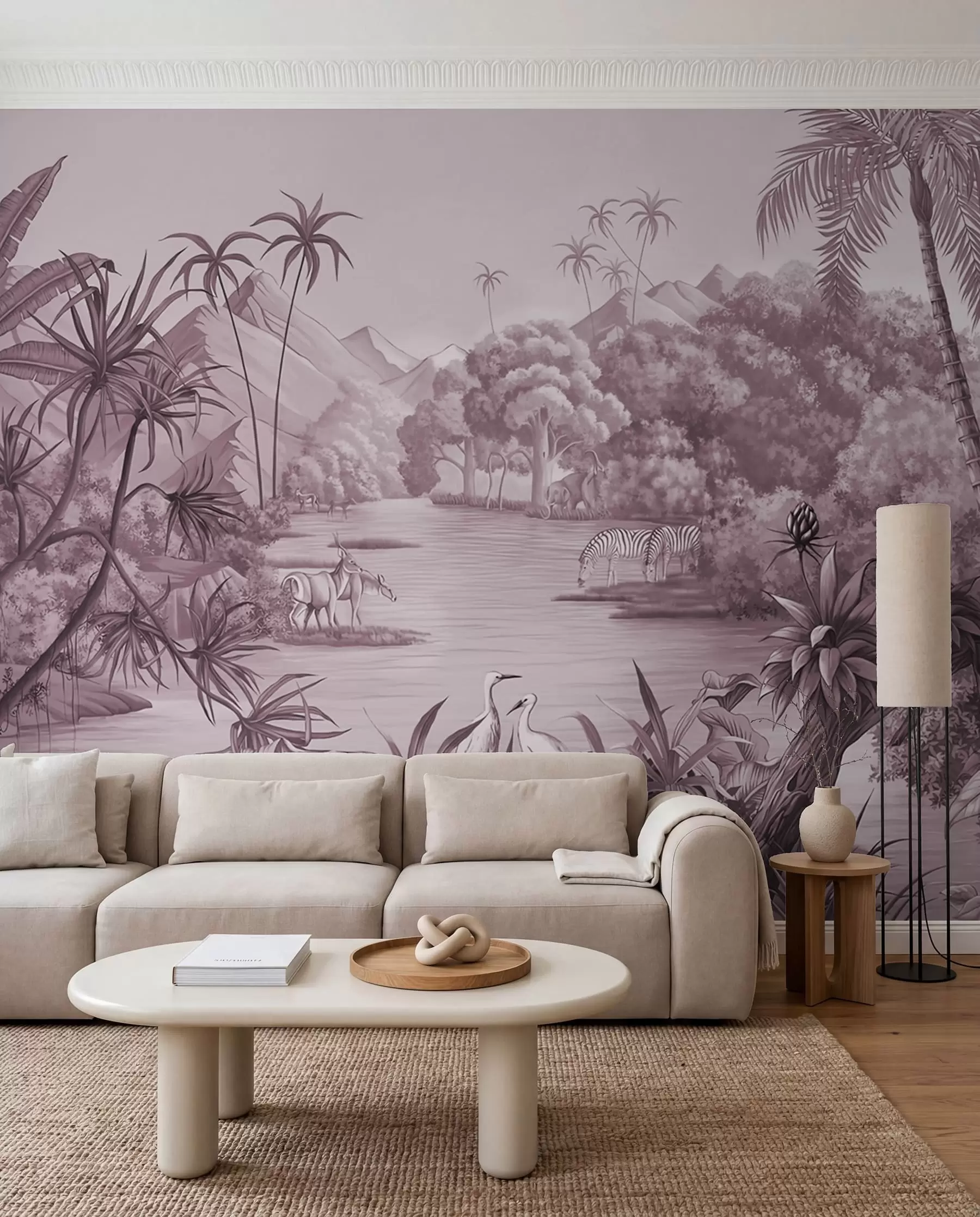 wall murals Black and white tropics in purple colors u59040v3