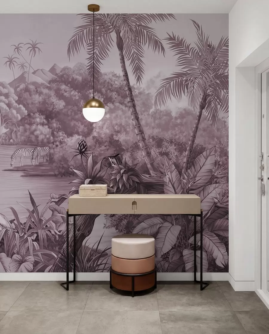 wall murals Black and white tropics in purple colors u59040v3