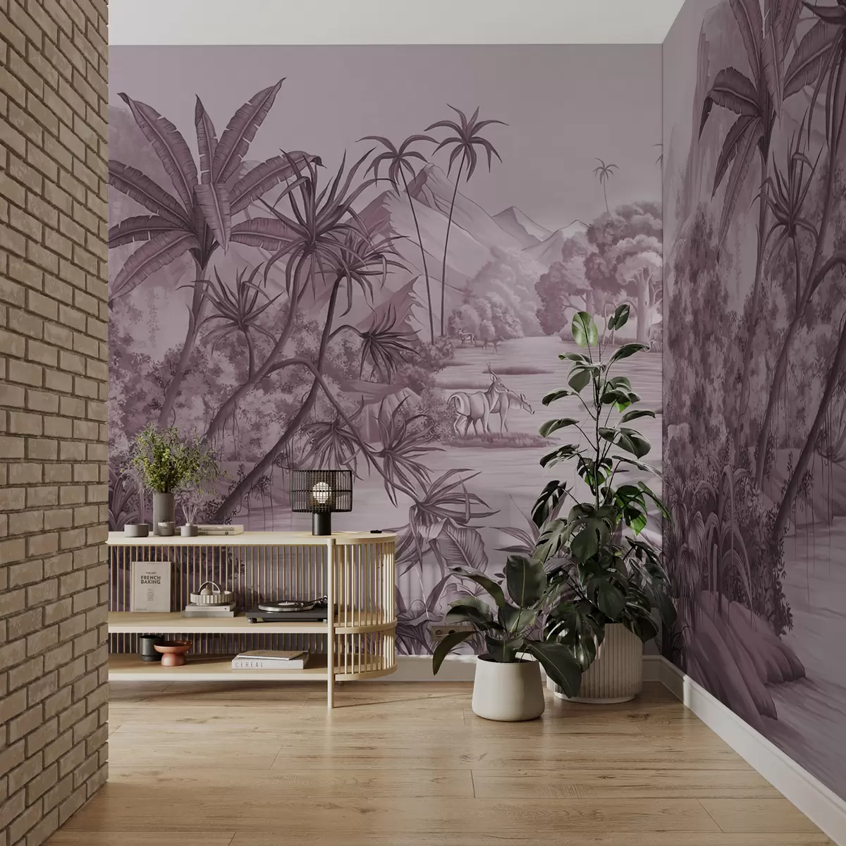 wall murals Black and white tropics in purple colors u59040v3