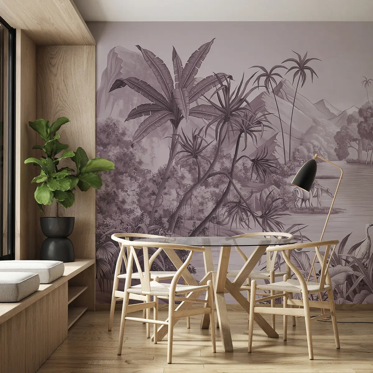 wall murals Black and white tropics in purple colors u59040v3