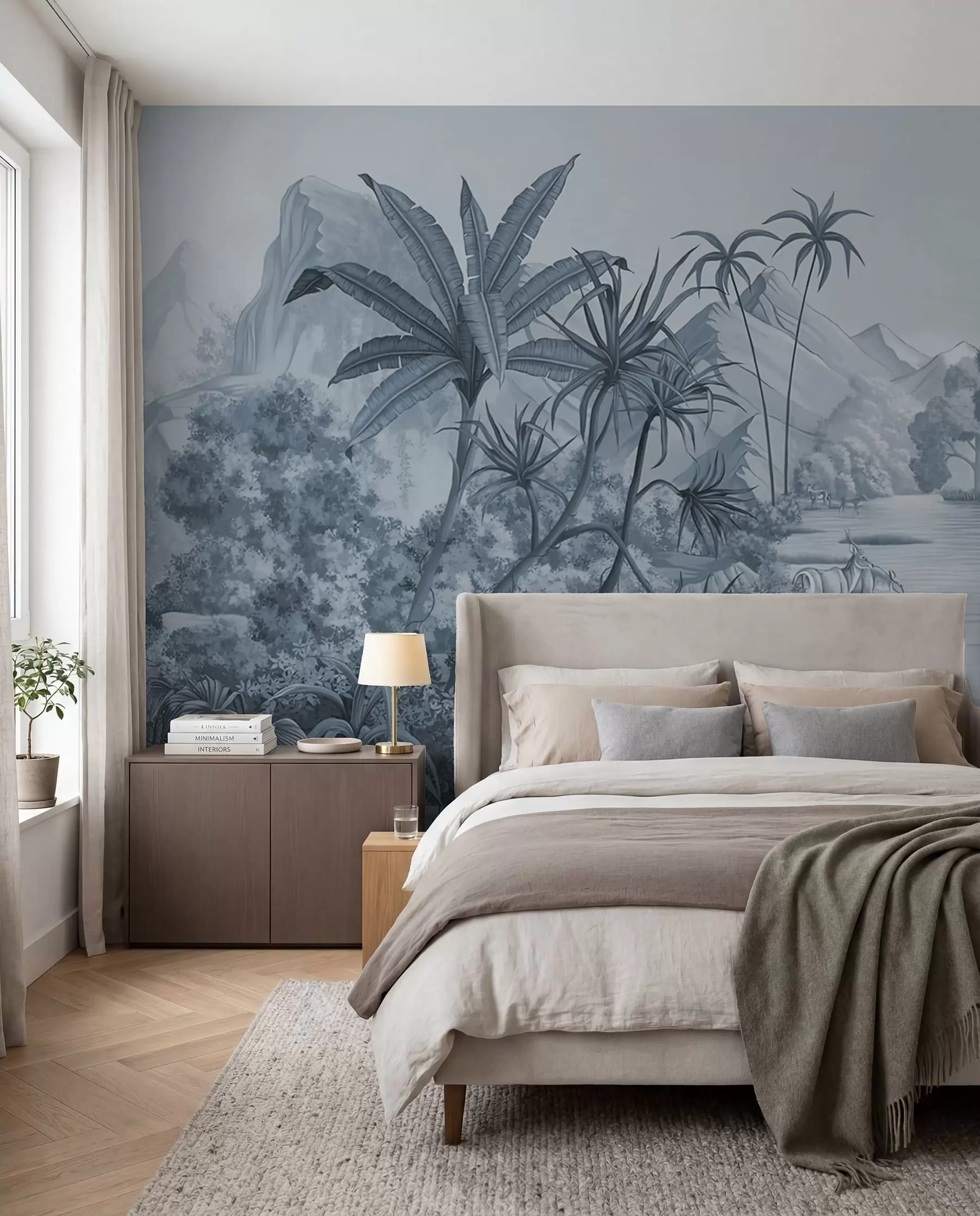 wall murals Black and white tropics in blue colors u59040v2