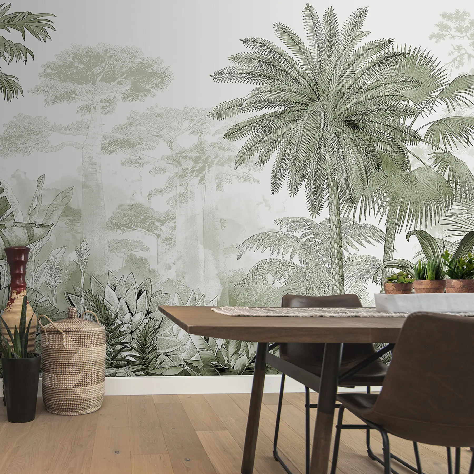 wall murals Tropics. Ink drawing in green colors u59041v1