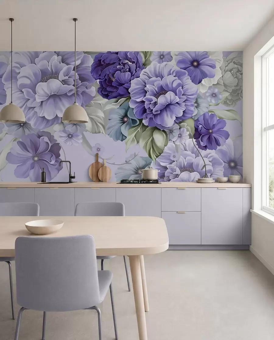 wall murals Delicate blue flowers in blue colors u59900v2